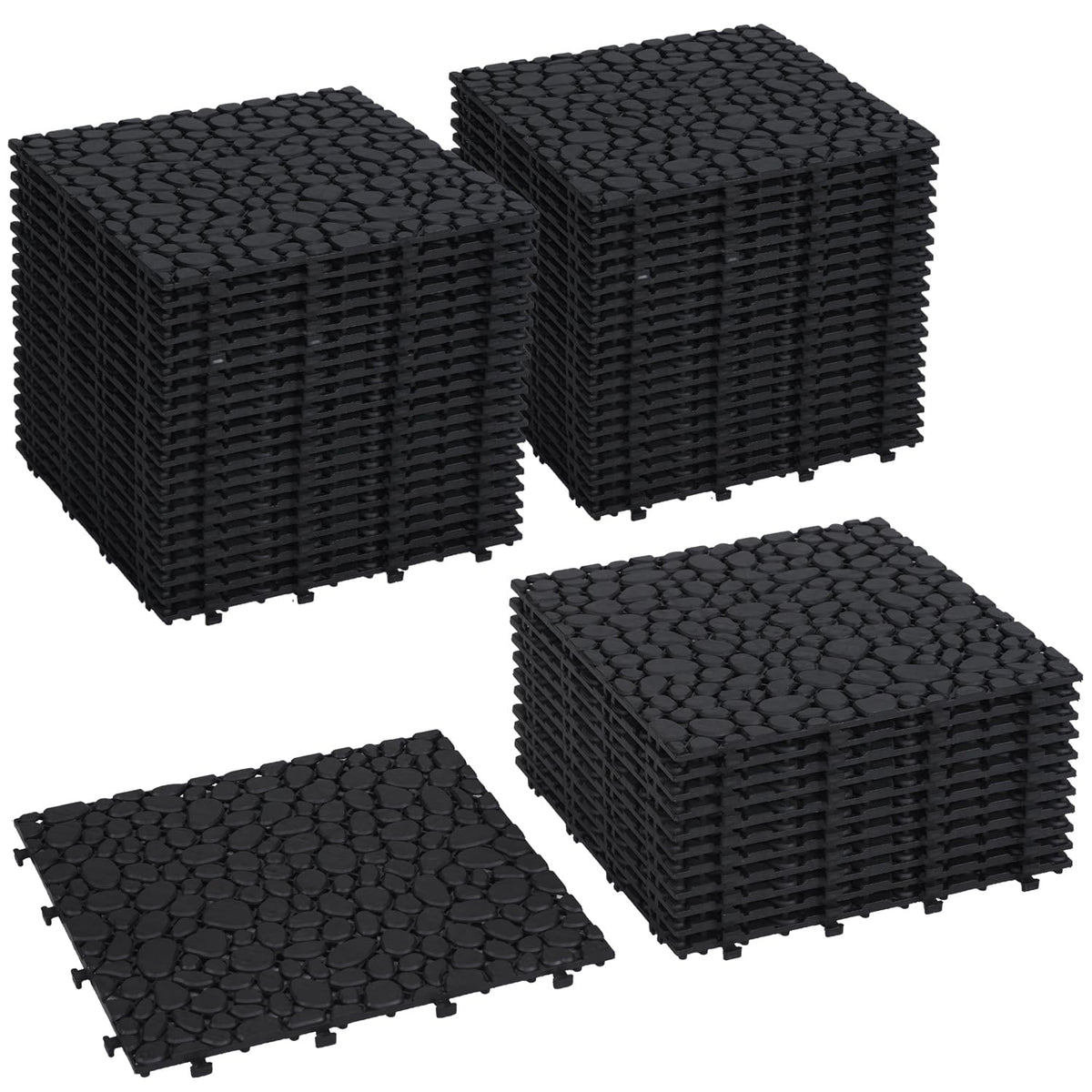 12" Patio Deck Tile, Patio Flooring, 44 Packs Deck Tiles Interlocking Outdoor All Weather, Flooring Tiles for Balcony, Backyard Pool decking Tiles, Easy Installation, Dark Gray - Stone Texture