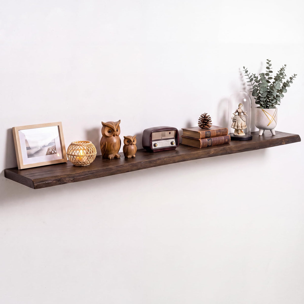 Live Edge Elm Floating Shelves - 24 In Rustic Solid Wood Shelves with Heavy-Duty Invisible Bracket, Wall-Mounted Wooden Shelf for Living Room, Bathroom, Kitchen Storage & Display, Set of 2, Natural