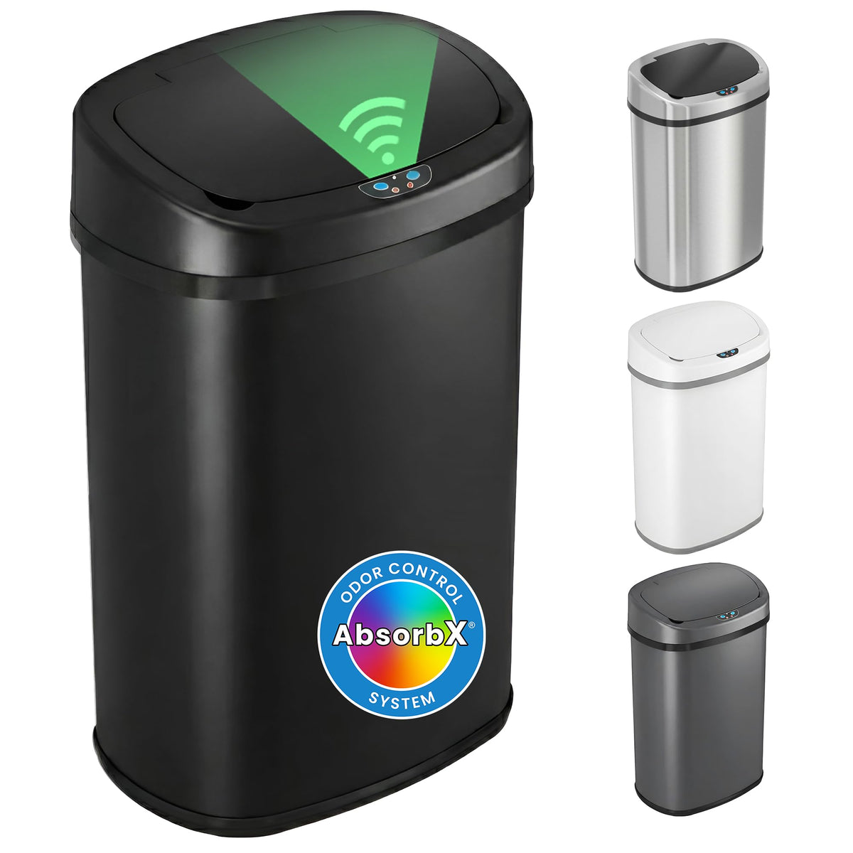 iTouchless Patented 13 G Stainless Steel Sensor Trash Can | AbsorbX Filter