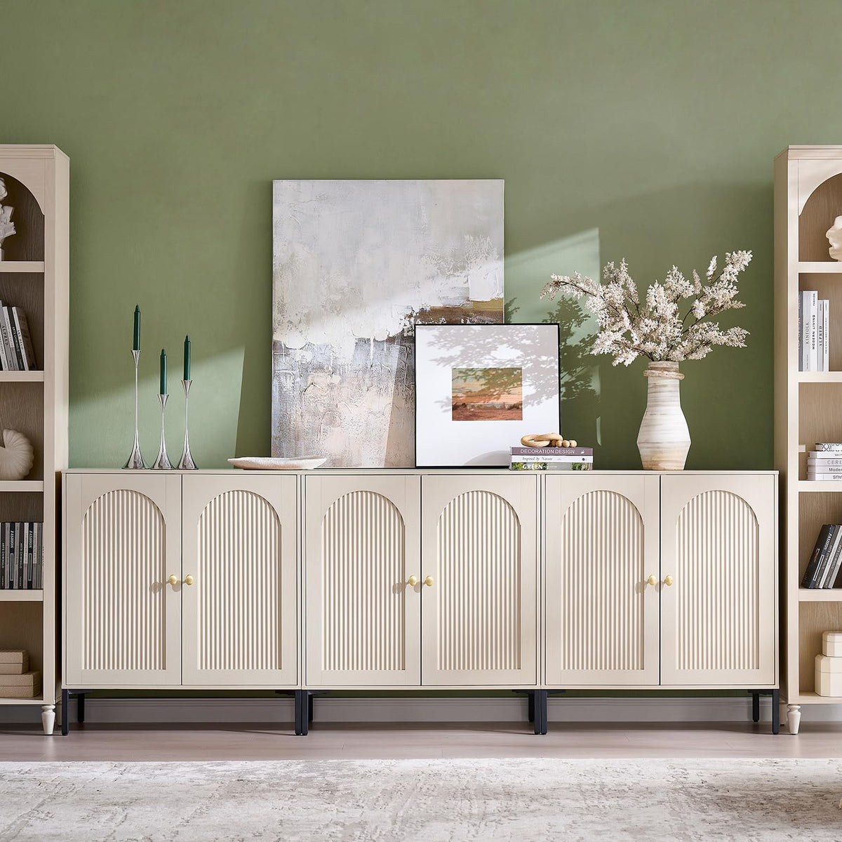 IFGET 61.75" W Modern Arched Sideboard Buffet Cabinet with Storage, Natural