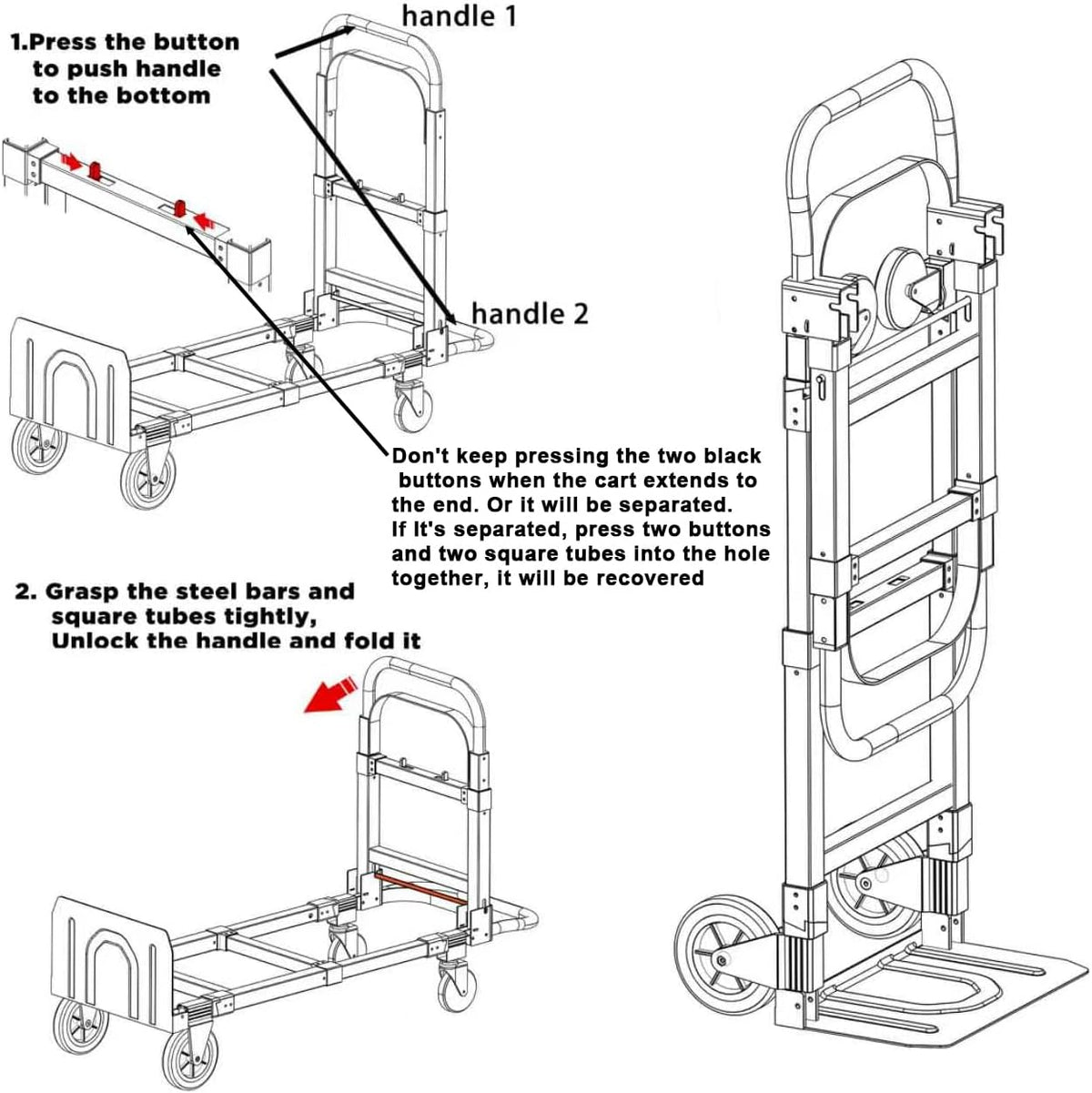 Suzhi Convertible Hand Truck Dolly Cart Heavy Duty/with 4 Wheels, 500 Lbs Load, 2 Straps for Moving Furniture/Appliance/Carton/Warehouse/Office
