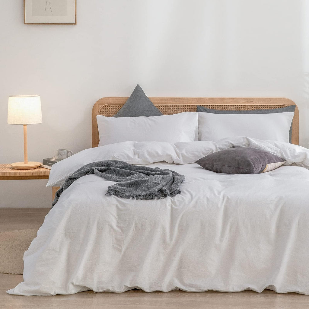 BESTOUCH Cotton Solid Duvet Cover Set Linen Feel Cornflower Blue Queen