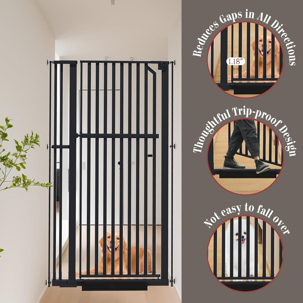 Glaf Extra Tall Pet Gate 63" Pressure Mounted Cat Door Safety Metal Cat Gate Adjustable Width Dog Door Auto-Close Dog Gates for Doorways, Stairs, Kitchen, Hallway (Black, 33.86-37.4")