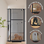 Glaf Extra Tall Pet Gate 63" Pressure Mounted Cat Door Safety Metal Cat Gate Adjustable Width Dog Door Auto-Close Dog Gates for Doorways, Stairs, Kitchen, Hallway (Black, 33.86-37.4")