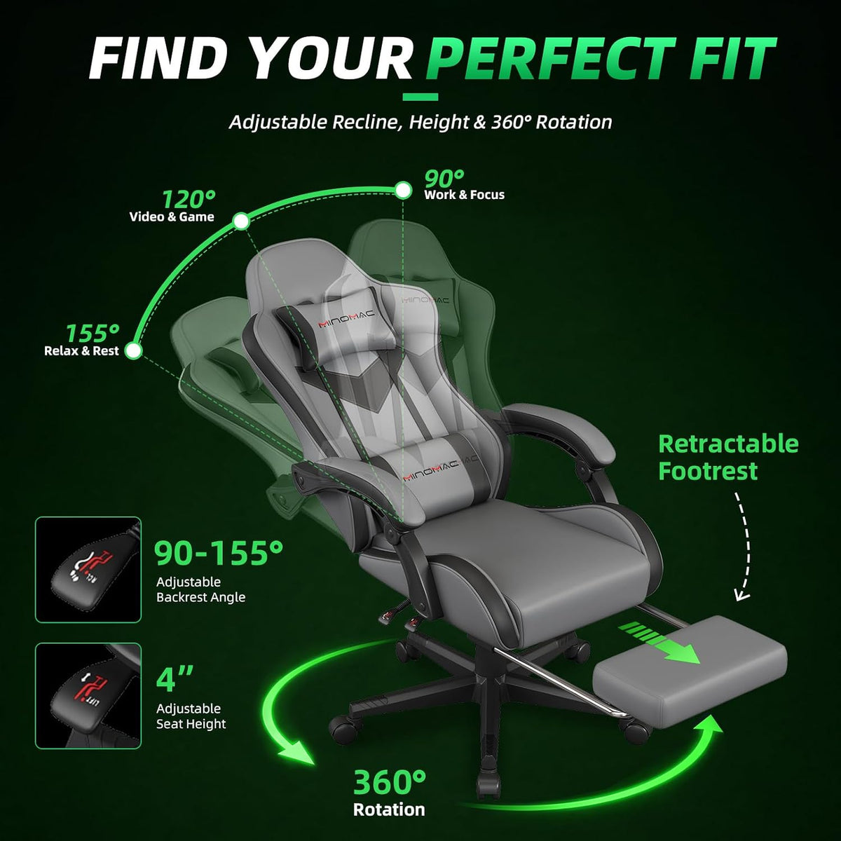 Gaming Chair Ergonomic Gamer Computer Office Chair,Footrest Lumbar Support