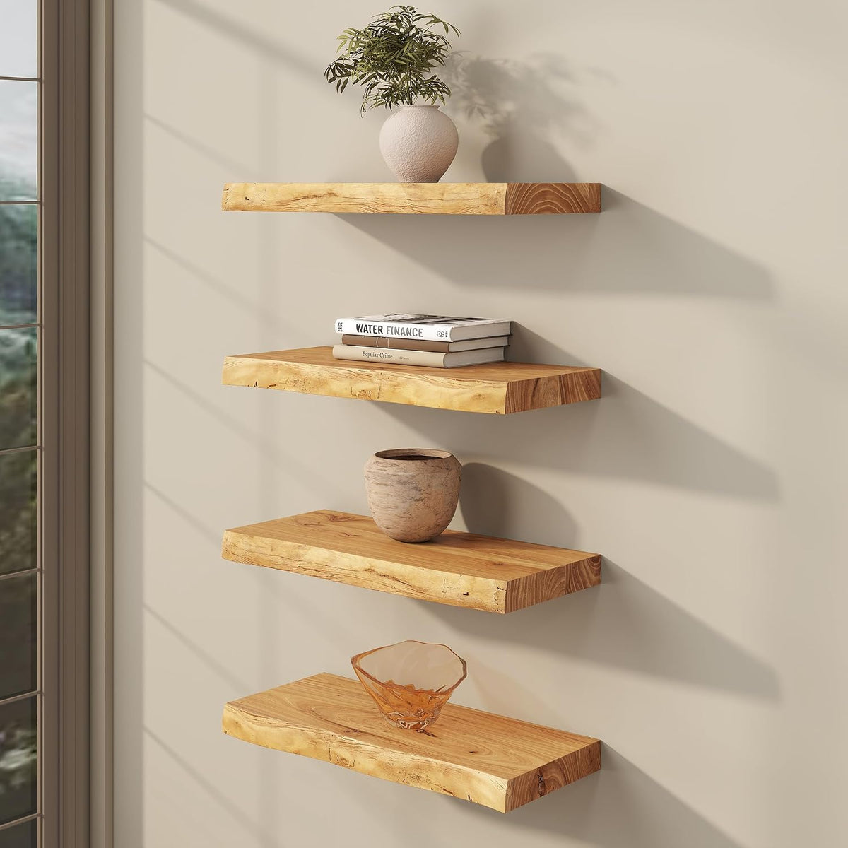 fuqing Live Edge Floating Shelves for Wall, 20 Inch Solid Elm Wood Shelves
