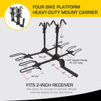 Stromberg Carlson BC-204HD Heavy Duty Platform Mount Bike Rack – Folding Hitch Carrier for 4 Bikes, Fits 2" Hitch Receiver, Durable Transport Solution, Compatible with Cars, SUVs, Truck and Trailer