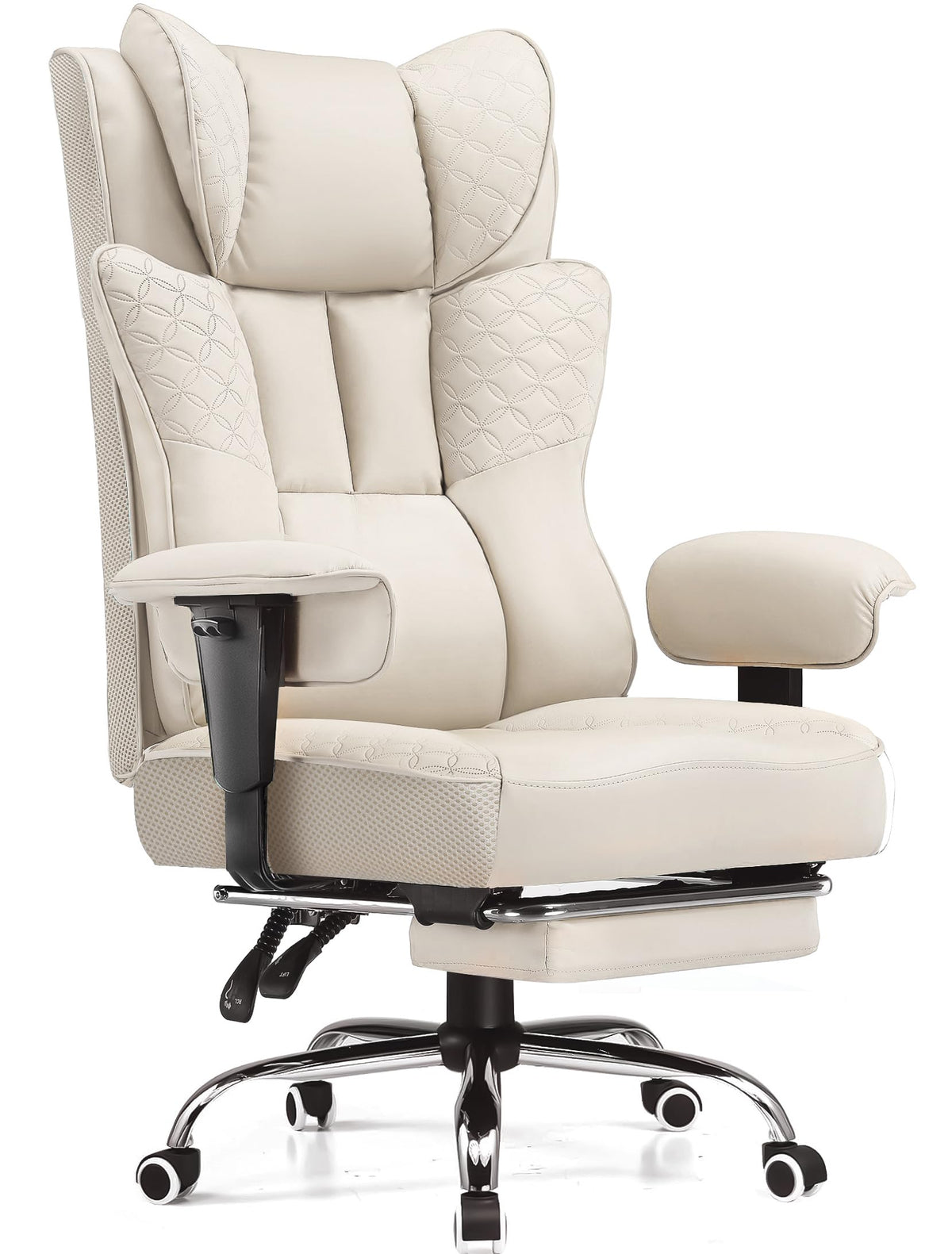 GTPLAYER Big and Tall Office Chair Wide Ergonomic Gaming Chair with Deluxe Embossing Designed Leather with Foot Rest,150°Reclining Adjustable Soft Armrests Pocket Spring Back Support and Pillow