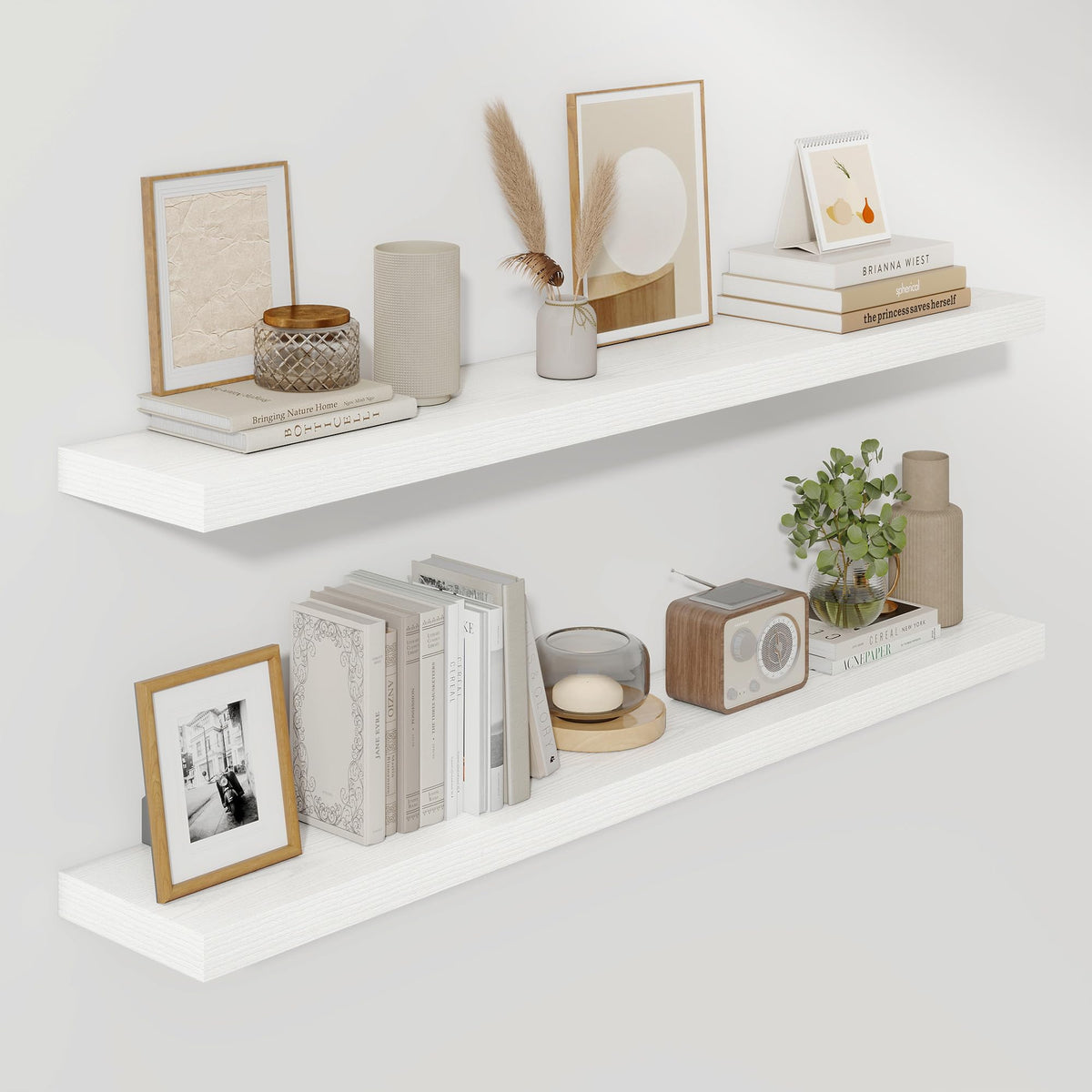 Fun Memories Floating Shelves - 2 Pack 12 Inch Rustic Wooden Wall Shelves - Extra Deeper & Thicker Wall Mounted Storage Shelf for Living Room, Kitchen, Farmhouse - 36" W x 12" D x 1.8" H - Brown