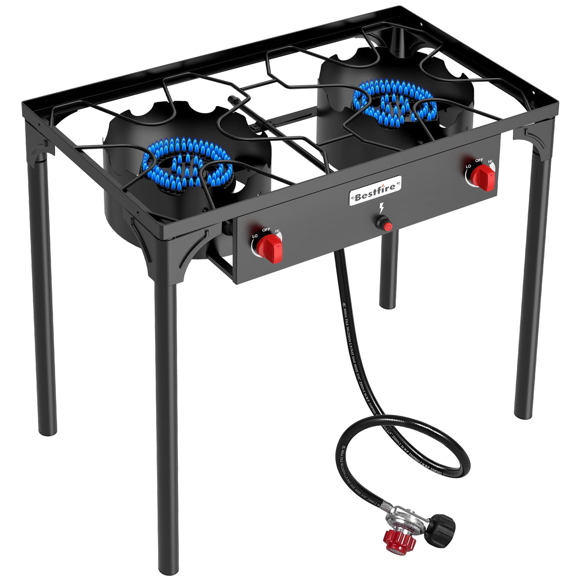 Bestfire 150,000 BTU 2 Burner Propane Camping Stove with Auto Ignition, Windpanel, Portable Outdoor Gas Cooker with Removable Legs, Side Shelves for Camping, BBQ