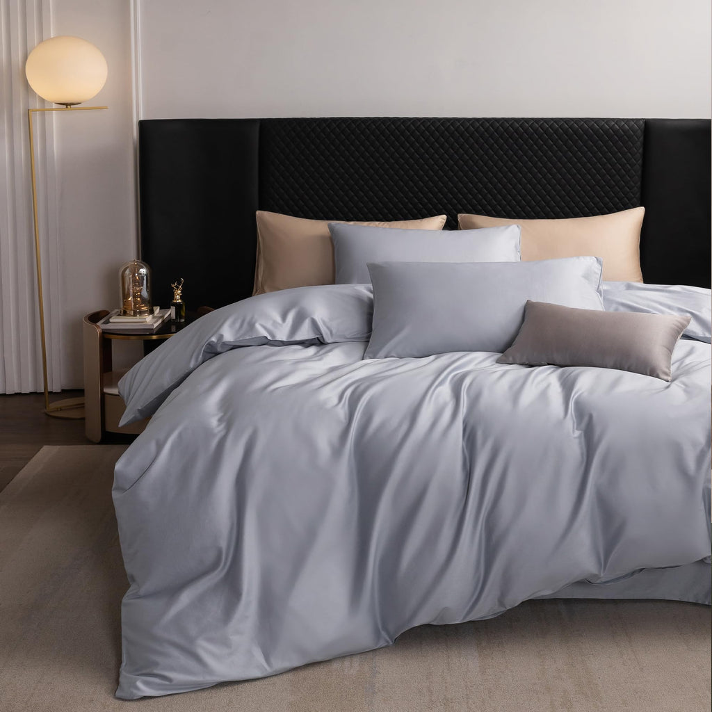 MooMee Queen Duvet Cover Set 100% Extra Long Staple Cotton Cooling Bedding