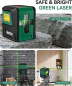Nikotek Laser Level, Self-leveling Green Line Laser With Horizontal and Vertical Lines for Construction and Picture Hanging, Battery Included (NK01G)