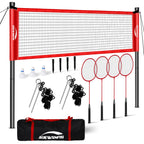 Portable Badminton Set, Heavy-Duty Outdoor Net with 4 Rackets, 3 Shuttlecocks & Boundary Line for Backyard Lawn Beach Family Games