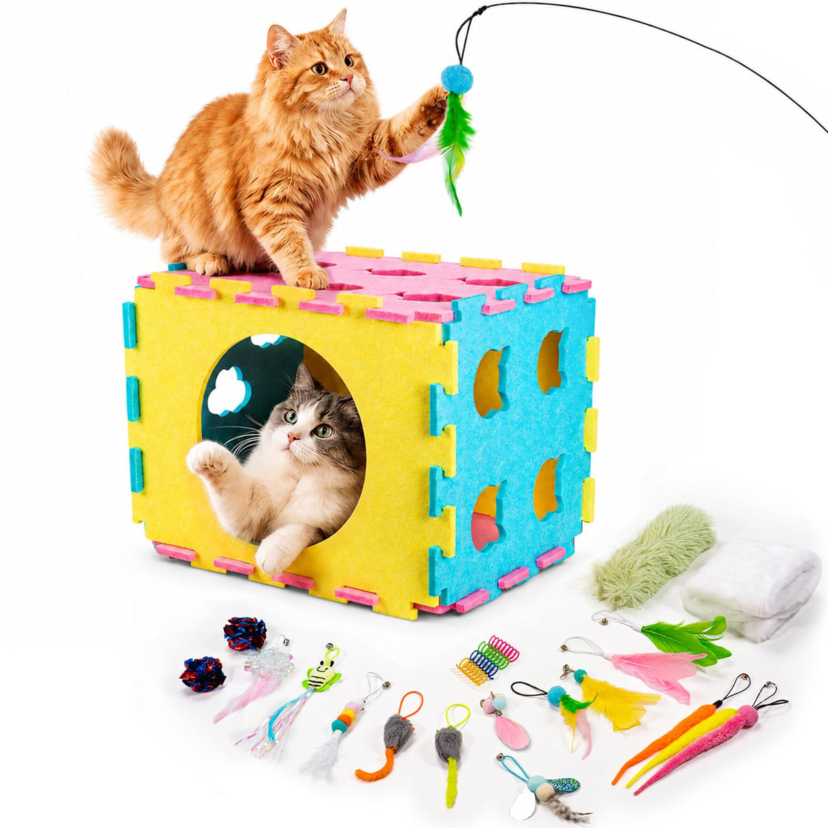 AsFrost 33inch Interactive Cat Toy Feather Toys Playhouse for Indoor Cats