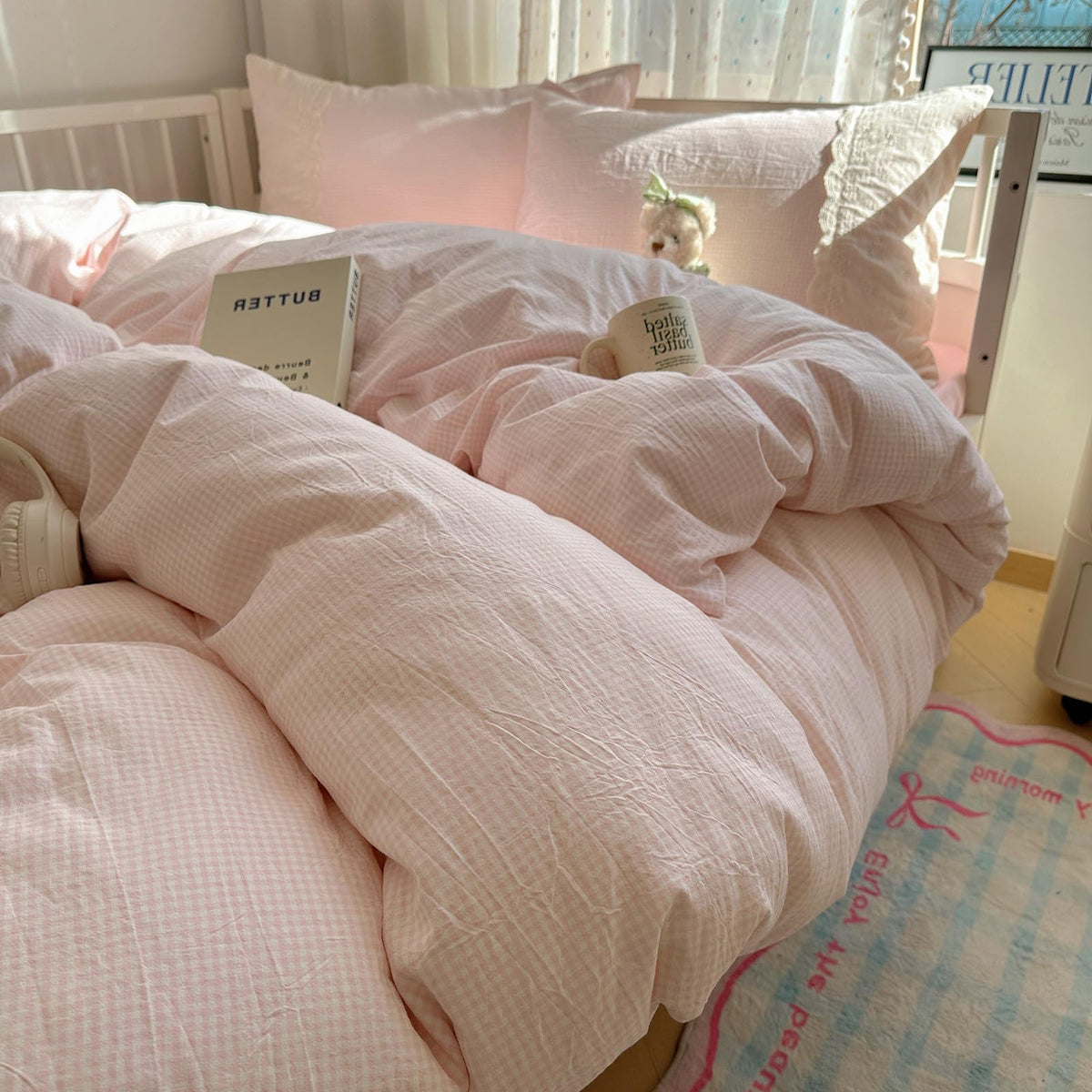 Floral Duvet Cover Set Muslin Cotton Queen(90"x90"),Pink Flower
