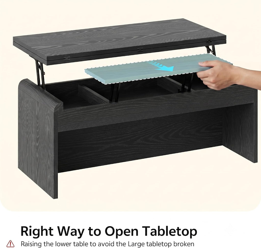 Dual Lift Top Coffee Table Set with Bench, 40 Inches, Black