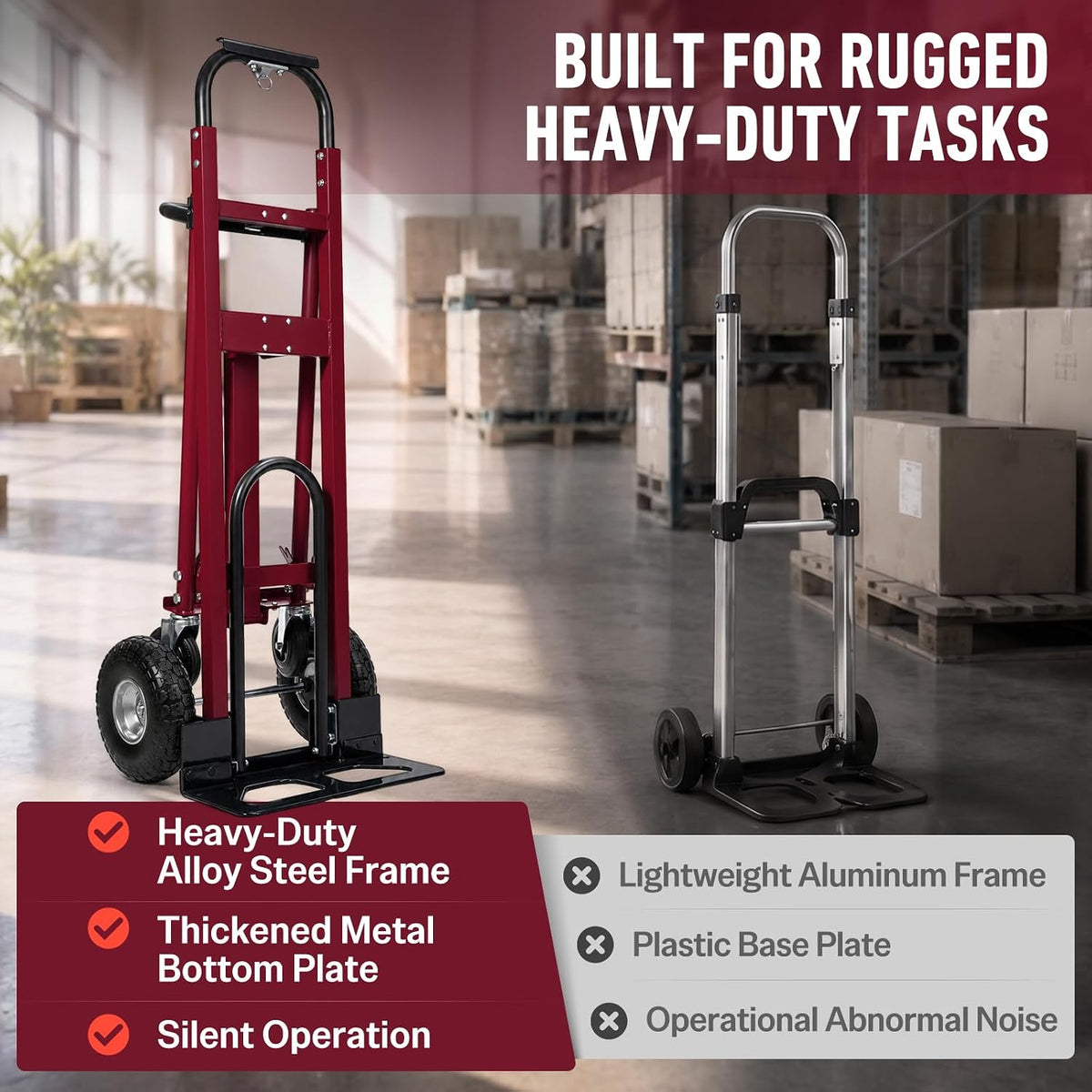4in1 Heavy Duty Convertible Hand Truck, Alloy Steel Dolly Cart with Wheels