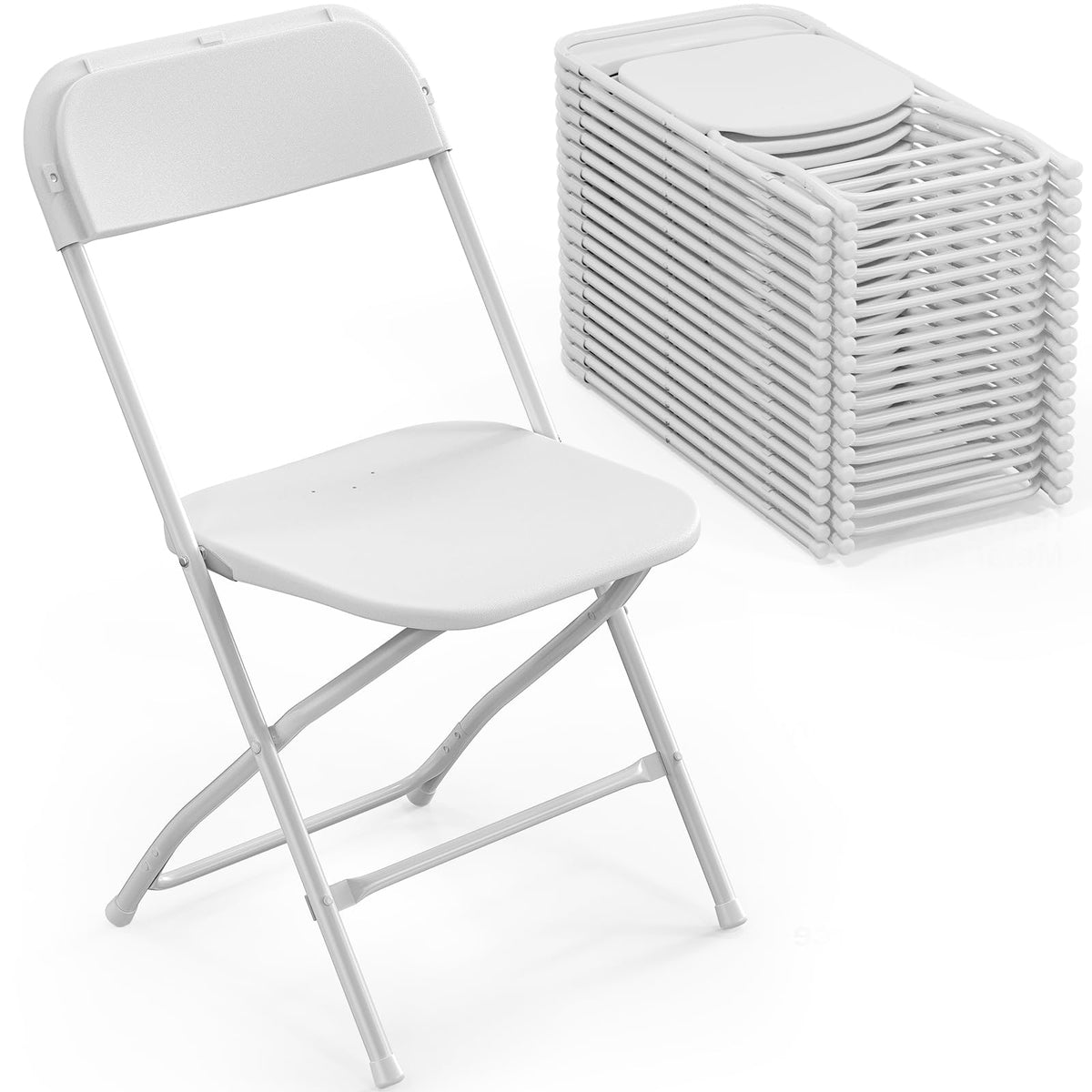 Bonnlo Folding Chairs Set of 4, White Plastic Chair Sturdy Seat with Metal Frame, Perfect for Party, Event, Wedding, Birthday, Office, Outside Entertaining