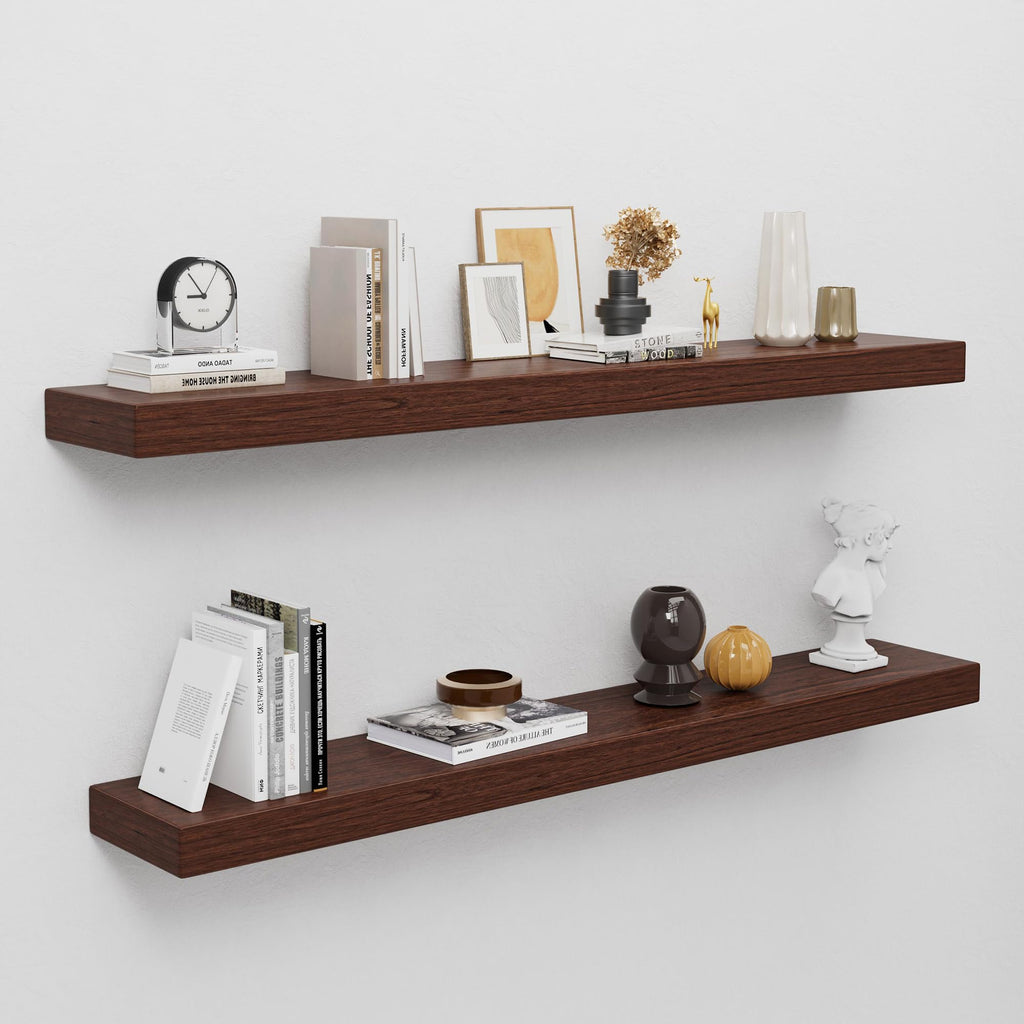 60 inch Long Walnut Floating Shelf for Wall, 8" D Fireplace Mantel