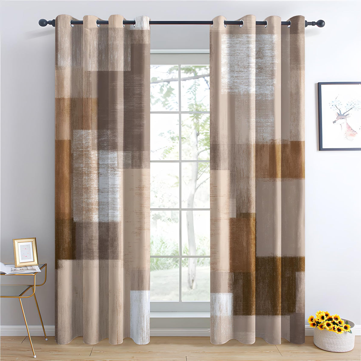 Mid Century Blackout Curtains & Gifts, Thermal Insulated Room Darkening Grommet Drapes for Bedroom Living Room, Minimalist Modern Abstract Window Treatments, 108 Inch Drapes 2 Panel Set