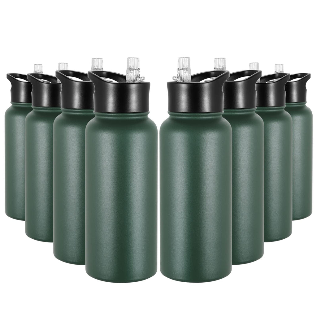 32 oz Insulated Water Bottle Bulk 8 Pack, Stainless Steel Sports Water Bottles with Straw Lid & Wide Mouth Lids, Double Walled Vacuum, Leak Proof, White