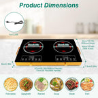 Electric Countertop Double Burner, 7000W Ceramic Cooktop with Crystal Glass Hot Plate & Stay Cool Handles, 12 Level Temperature Control, LED Display, Touch Control, Cooking Stove for Home Camping RV