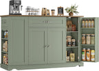 HOSTACK 47" W Kitchen Island Cart with Storage, Rolling Island Table, Green