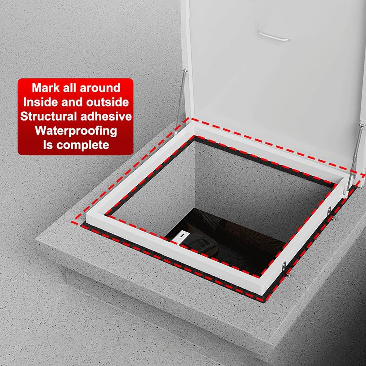 Aluminum Roof Access Hatch Roof Security Door Heavy Duty Commercial Roof Access Hatch Hydraulic Support Rod for Home Industry.(ID21.7x21.7in)