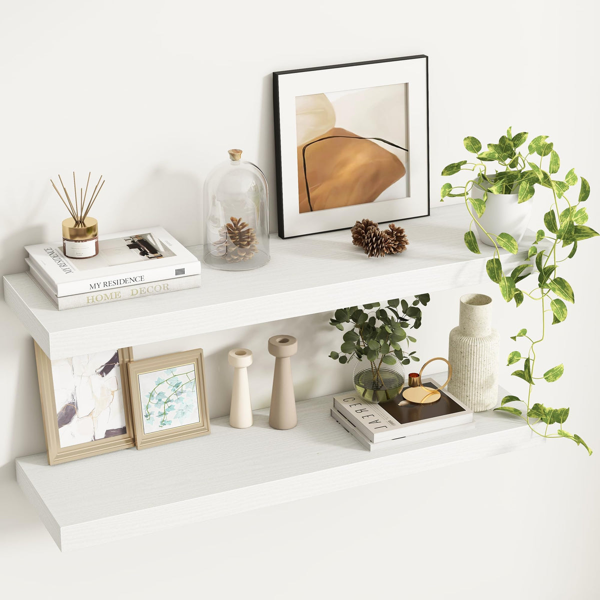 Fun Memories Floating Shelves - 2 Pack 12 Inch Rustic Wooden Wall Shelves - Extra Deeper & Thicker Wall Mounted Storage Shelf for Living Room, Kitchen, Farmhouse - 36" W x 12" D x 1.8" H - Brown