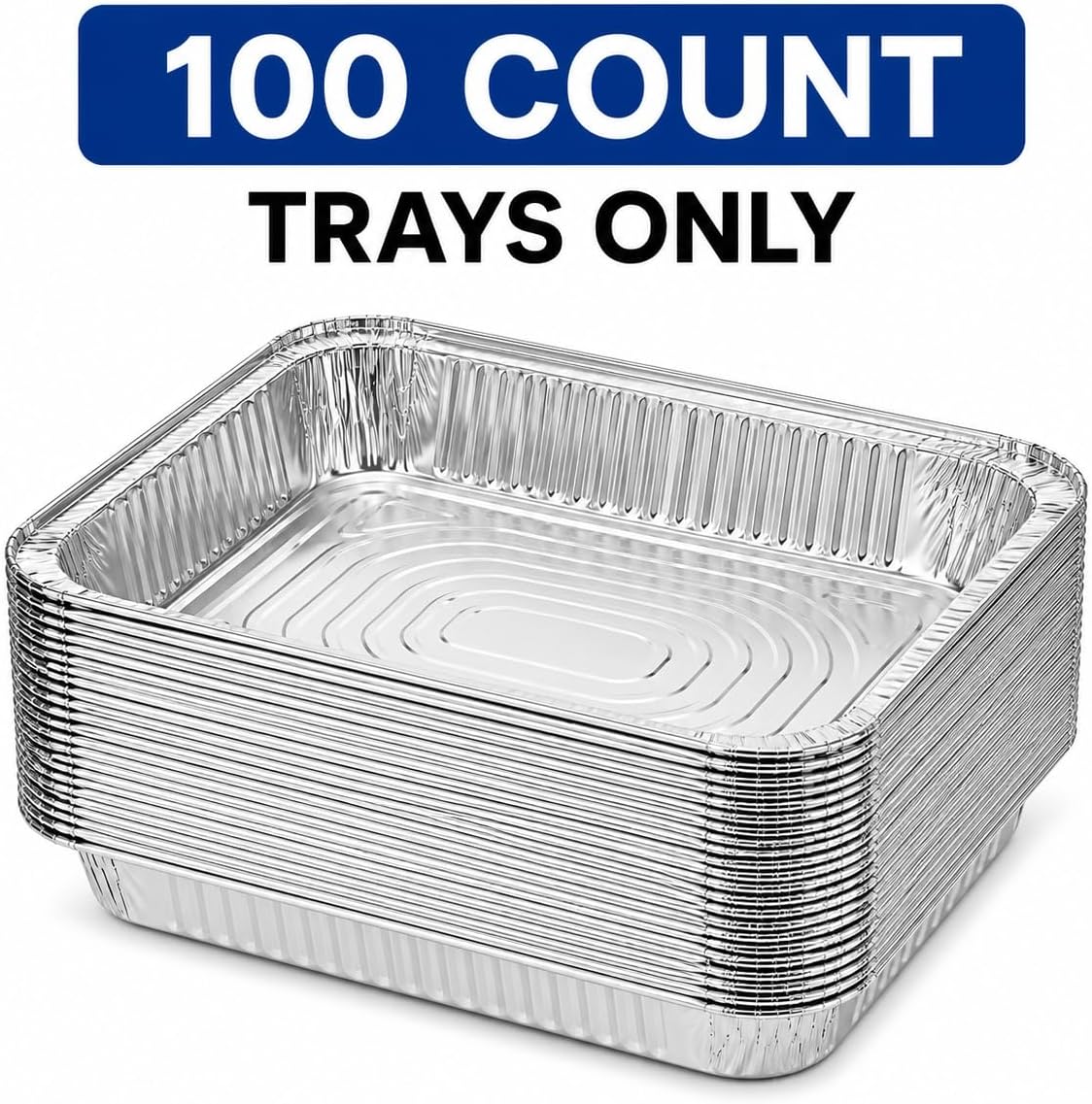 Half Size Deep Aluminum Pans, 13 x 10.5 x 2.5 In (100, Trays Only)