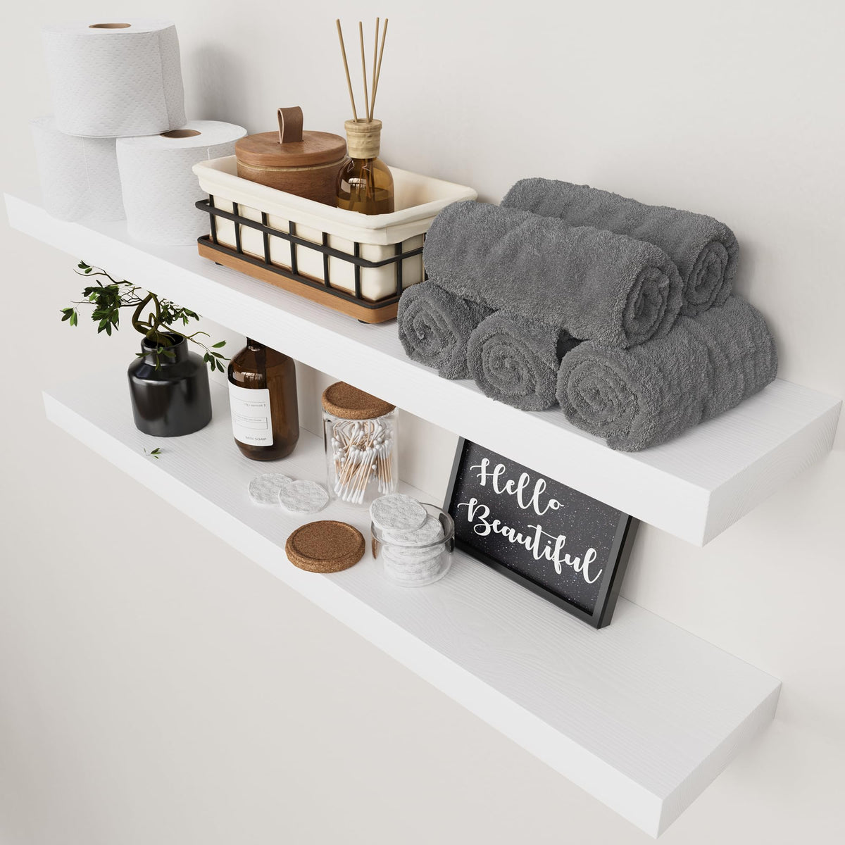 Solid Wood Floating Shelves for Wall 36 Inches Long, Walnut Wooden Shelf