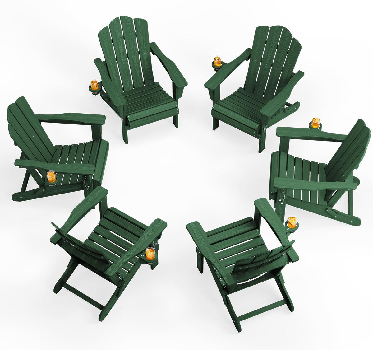 KINGYES Folding Adirondack Chair Set of 4 with Cup Holder, Navy