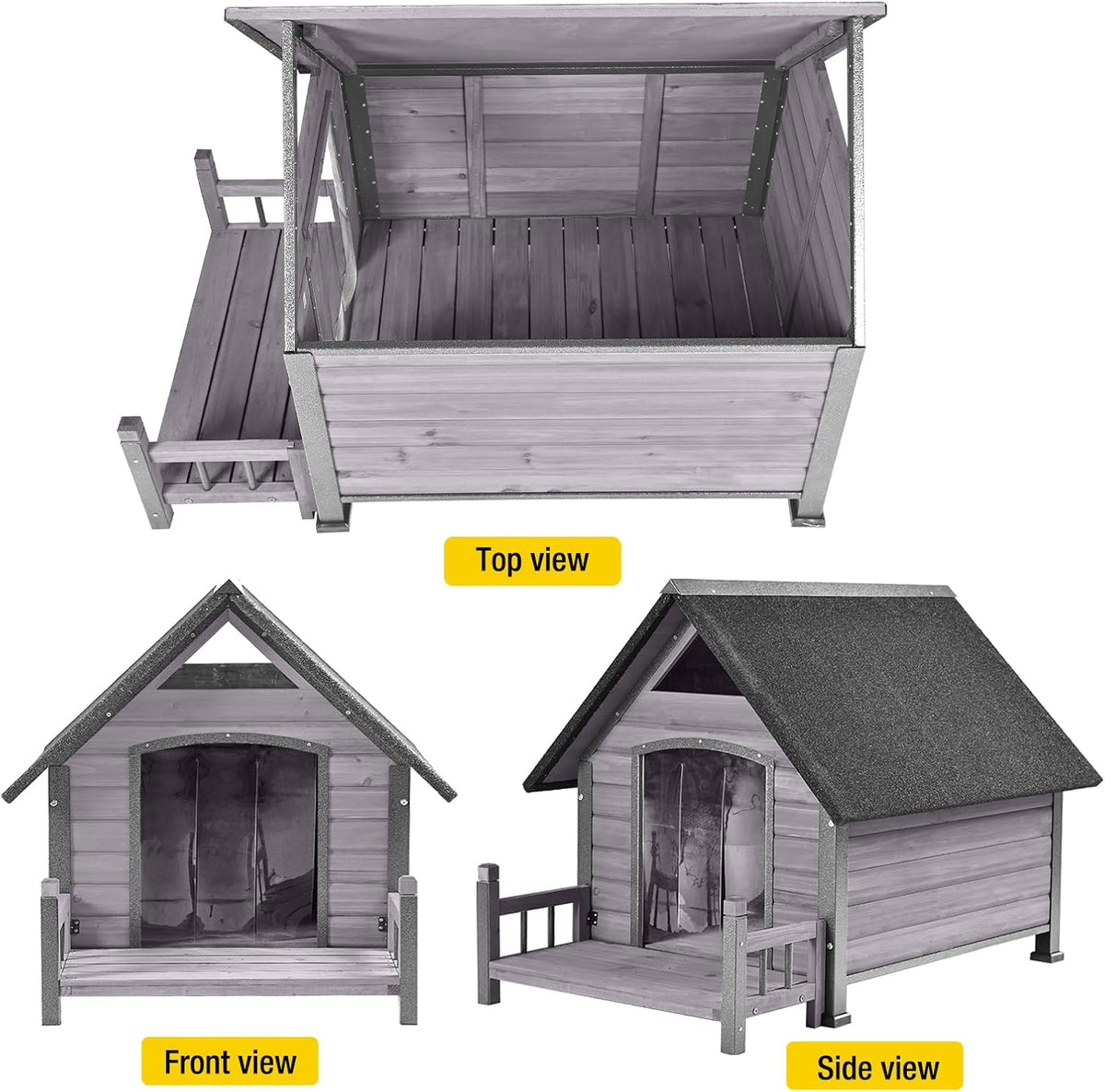 Dog House Outdoor,Dog Kennel Outside for Large Breed, Weatherproof Large Dog Shelter with Anti-Chewing Iron Frame (Grey-N, 45" D x 32.9" W x 32.6" H)