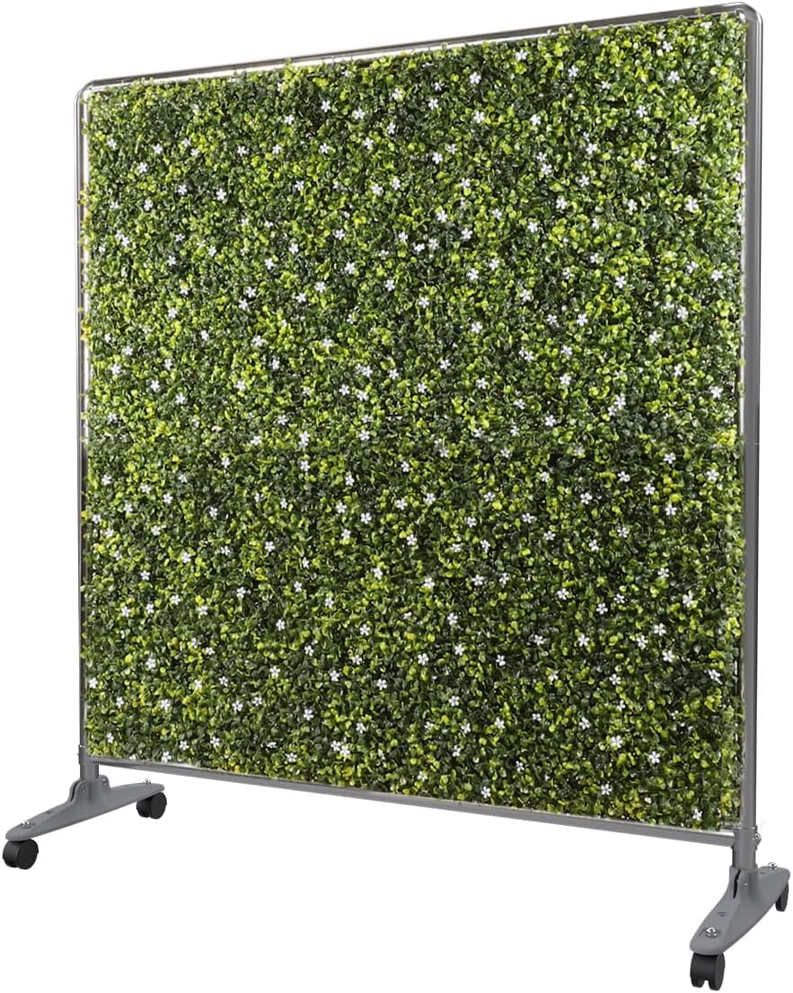 E&K H40xW40 inches Movable Privacy Hedge Fence Artificial Faux Grass Room Space Divider Boxwood Backdrops Stand Decor with Wheels