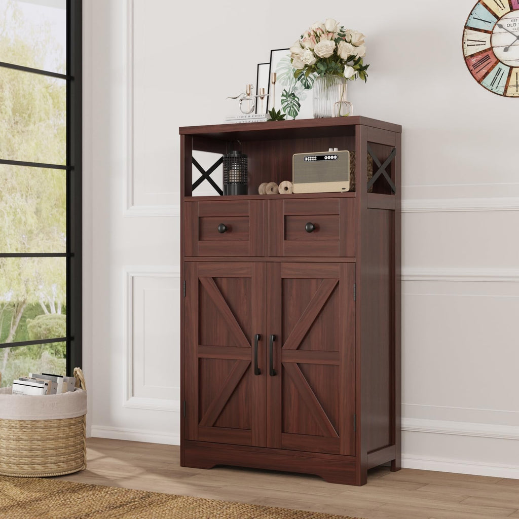 Farmhouse Storage Cabinet with Drawers, Small Kitchen Pantry Cabinet, White