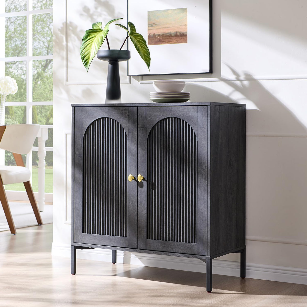 IFGET 61.75" W Modern Arched Sideboard Buffet Cabinet with Storage, Natural