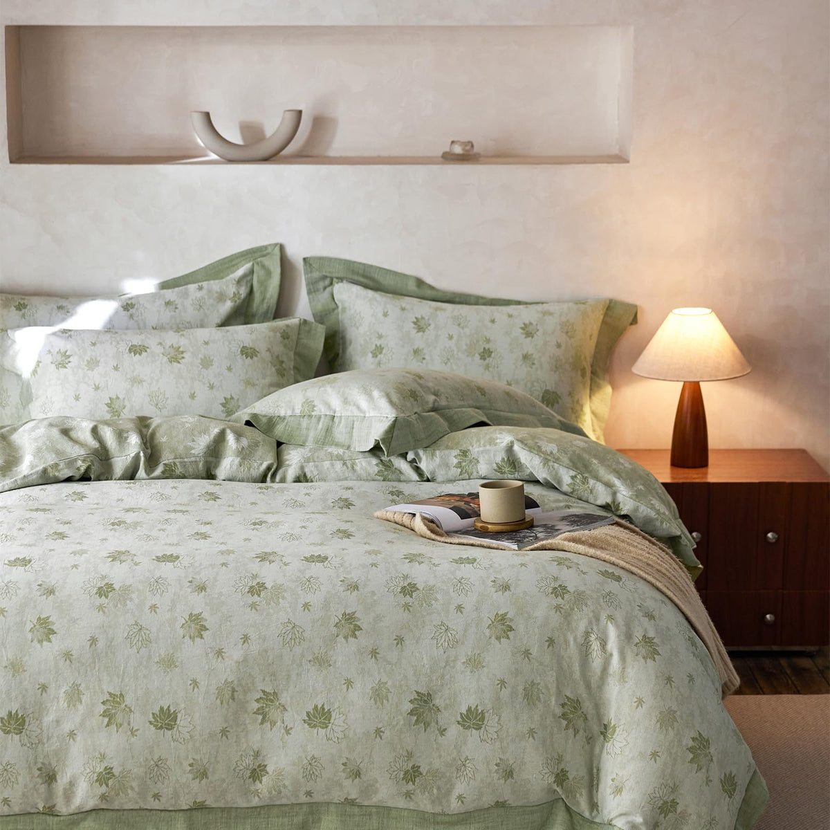 mixinni Garden Style Cotton Flowers and Birds Pattern Printed Duvet Cover Reversible Design Peacock Blue 3 Piece Bedding Duvet Set with Zipper Closure, Perfect for Him and Her-Queen Size