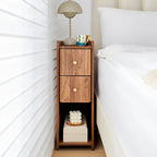 Narrow Nightstand Set of 2, Wooden Small 2 Drawer Nightstand, Slim Side End Table, Skinny Bedside Table, Mid Century Modern Night Stand with Drawers for Bedroom (Walnut-2 pcs)