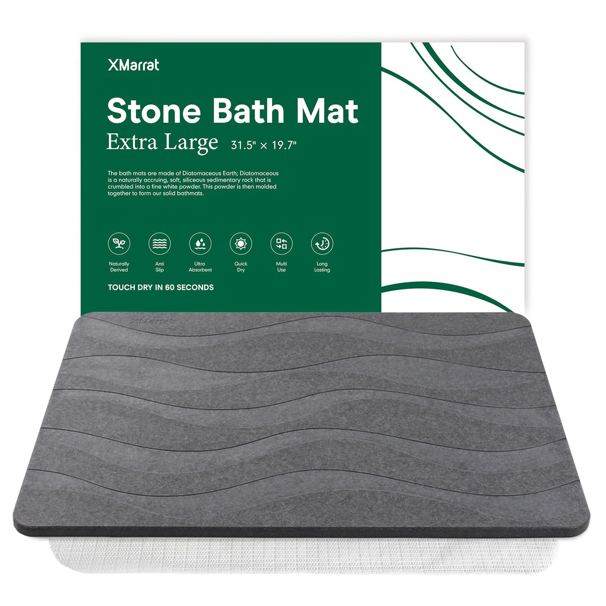 XMarrat Extra Large Stone Bath Mat for Bathroom, 2 Pack, 31.5"x19.7"