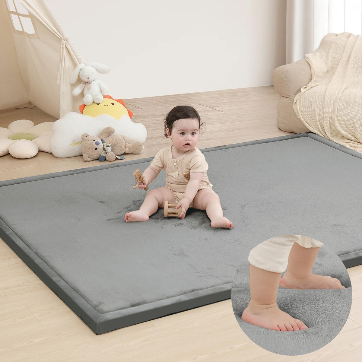Huloo Sleep Large 1.3" Thick Baby Play Mat for Floor, 79"×59"(Dark Gray)