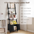 4-Tier Ladder Bookshelf with Storage Cabinet, Freestanding Shelf Unit,Black