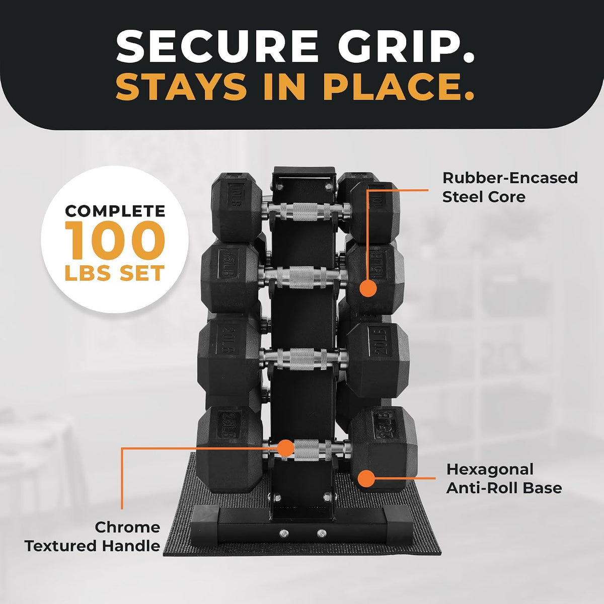 BalanceFrom Rubber Coated Hex Dumbbell Weight Set with Storage Rack, 100LB or 150LB or 200LB Set, 5-20 lbs or 5-25 lbs or 10-30 lbs Pairs
