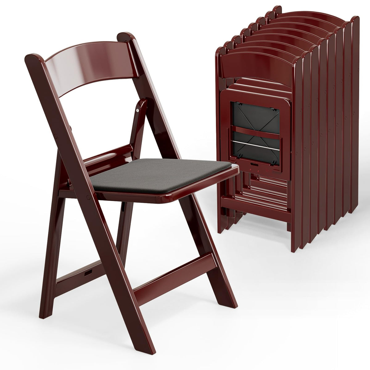 VINGLI Resin Folding Chairs with Cushion, Foldable Plastic Chair with Comfortable Padded Seats, Perfect for Event Party Indoor Outdoor, White, 8 PC