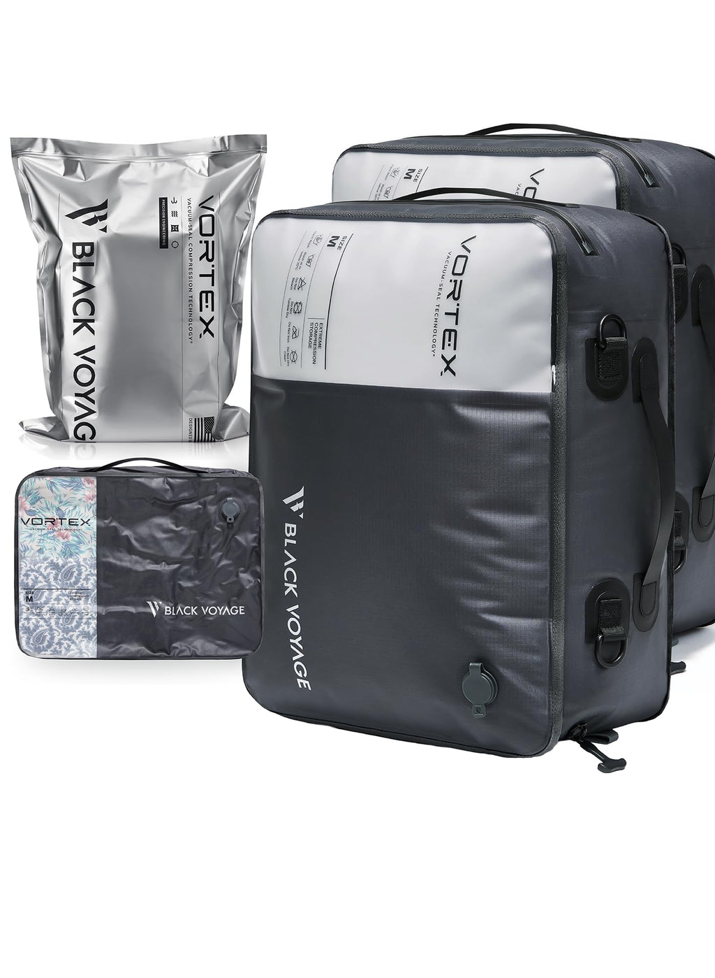 Black Voyage Reusable Vacuum Compression Travel Bag for Carry-On Suitcase and Backpack, Recycled IPX8 Waterproof Space Saver Vacpack (2-Pack, 21L - Pump Included)