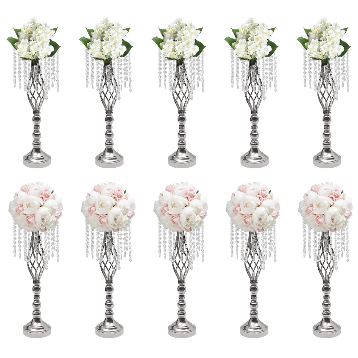 Wedding Centerpieces Gold Vases,10PCS Metal Flower Candle Holder,Wedding Vase for Tables,Crystal Flower Vase Metal Flowers Stand for Party Tables Decorations