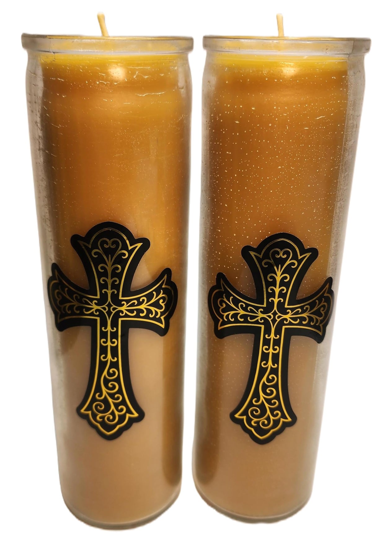 Made in USA Beeswax Devotional Prayer Candles with Cross on Glass 100 Hours Burn time. 6 Pack