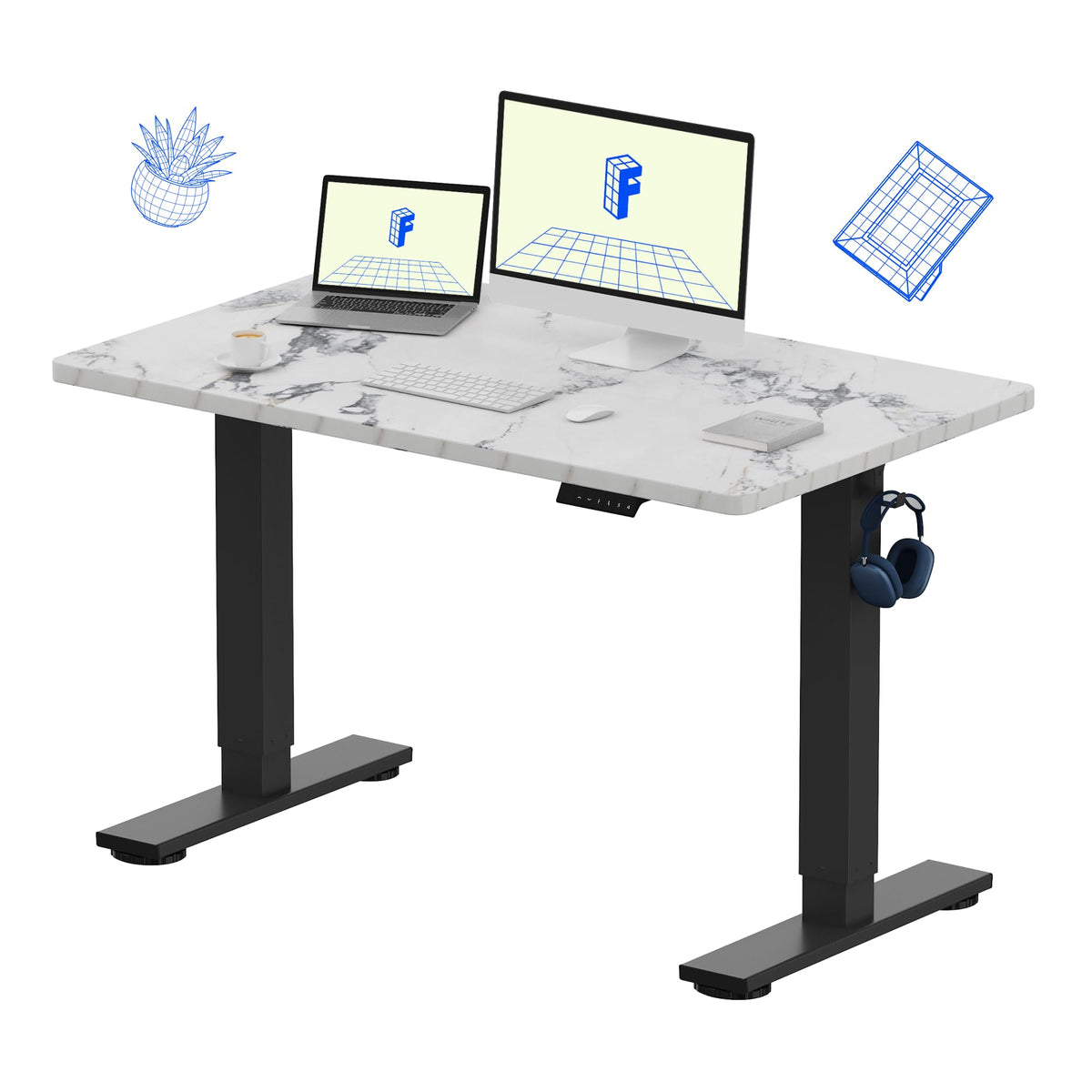 FLEXISPOT EN1 One-Piece Standing Desk, Electric Adjustable with 4 Memory Presets, 176 LBS Capacity, Stable & Quiet, Seamless Desktop for Home Office & Dual Monitors, 55"x28" White(White Frame)