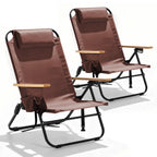 2 Pack Premium 5-Position Reclining Camping Chair - Portable Folding Lightweight Outdoor Chair with Wooden Armrests, Headrest & Pockets, 350lbs Heavy Duty for Beach, Patio, Backyard, Black