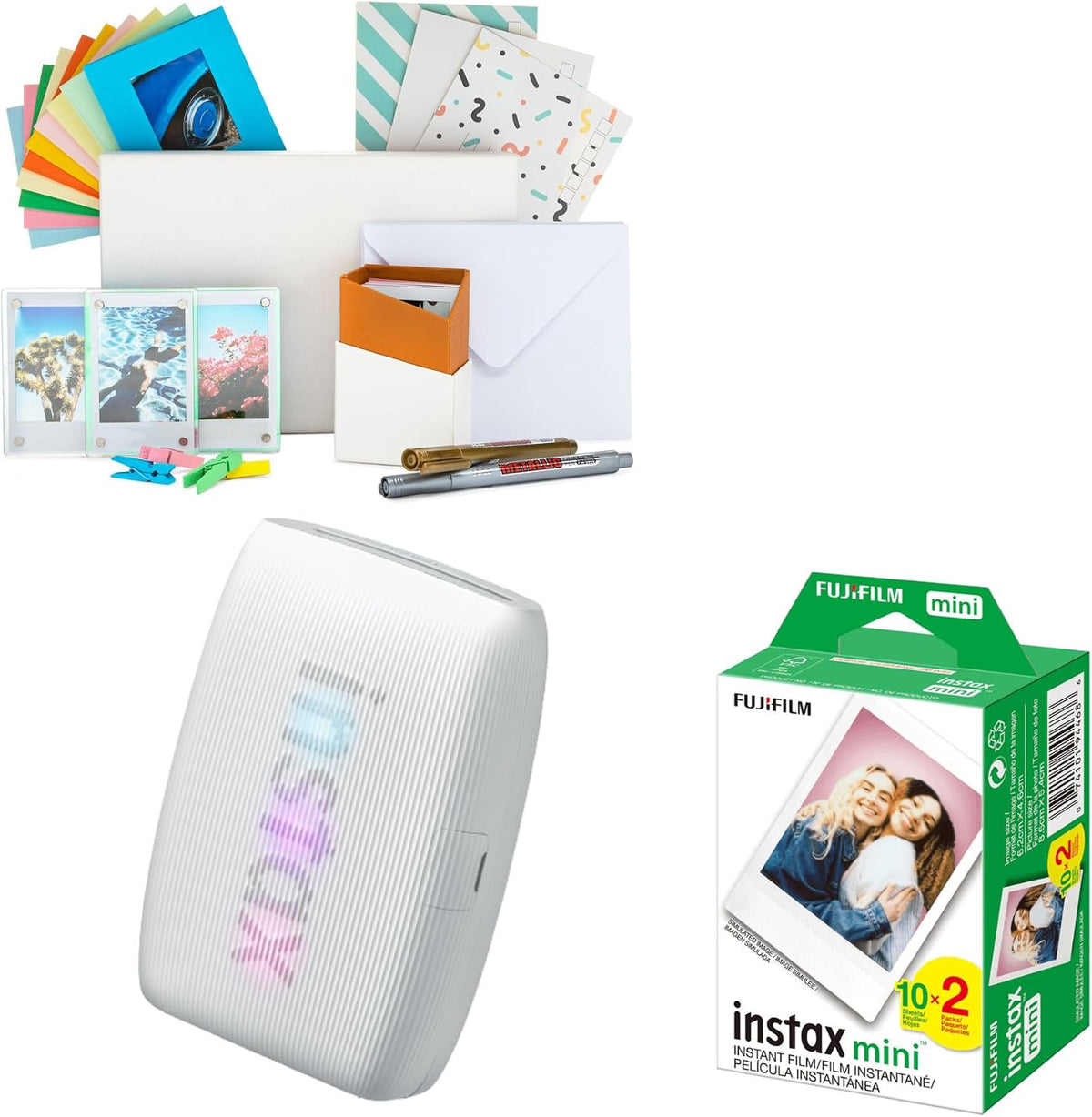 Fujifilm Instax Mini Link 3 Compact Smartphone Printer Bundle (Clay White)