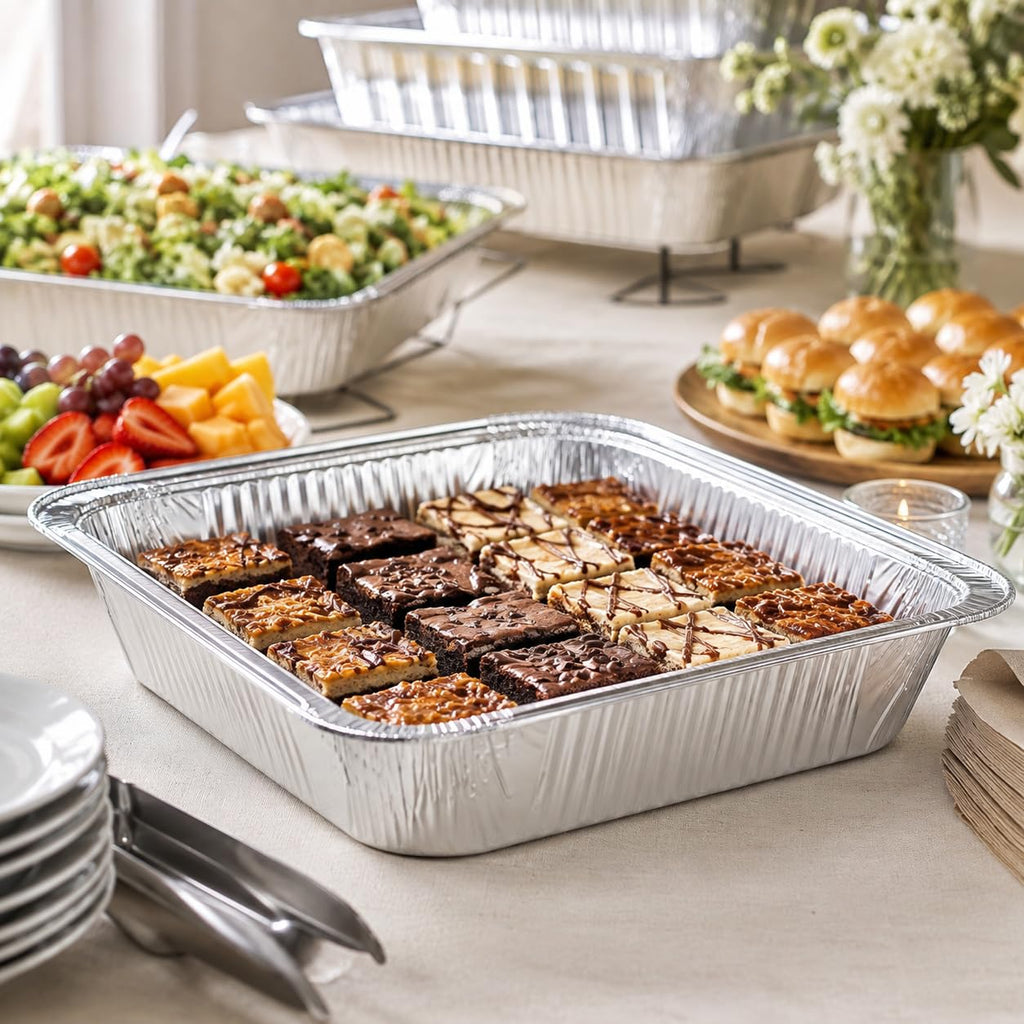 Half Size Deep Aluminum Pans, 13 x 10.5 x 2.5 In (100, With Lids)